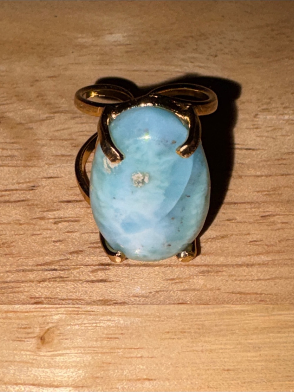 Gold Plated Prong Genuine Larimar Ring - Women's Jewelry